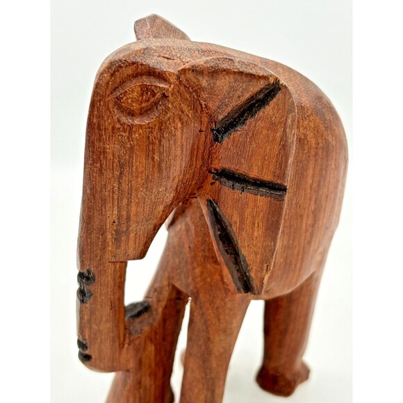 Vintage Hand Carved Wooden Elephant Figurine Rosewood Primitive Africa‎ 5.5"H - Picture 10 of 12
